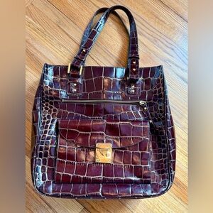 Vintage Nordstrom Structured Leather Tote | Brown Croc-Embossed Shoulder Bag
